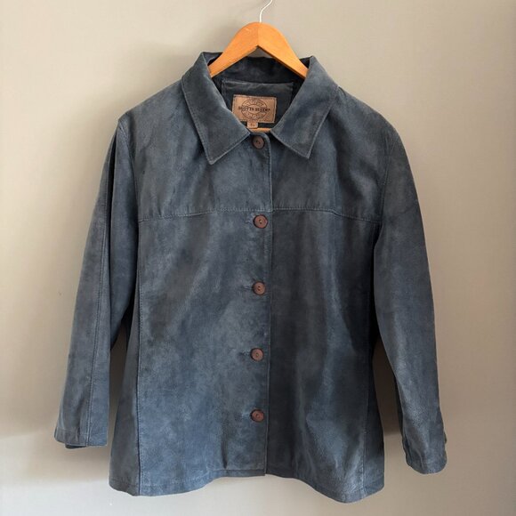 Vintage Hydrangea Blue Suede Jacket - Picture 9 of 10